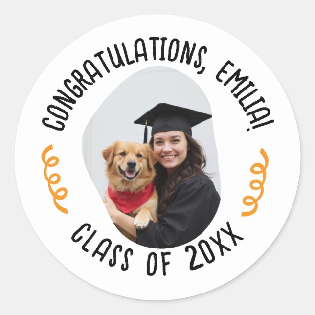 Custom Photo Name Graduation Congratulations Grad Classic Round Sticker (Front)