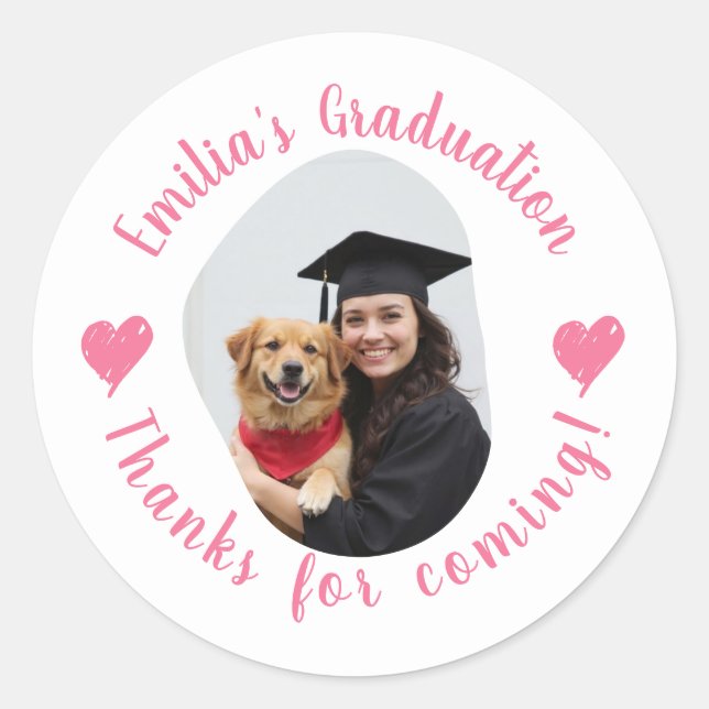 Custom Photo Name Graduation Thank You Favours Classic Round Sticker (Front)
