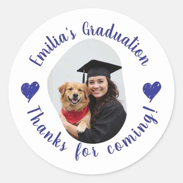 Custom Photo Name Graduation Thank You Favours Classic Round Sticker (Front)