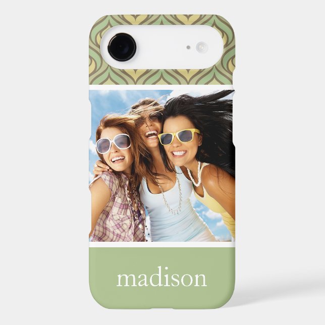 Custom Photo & Name green and yellow pattern Case-Mate iPhone Case (Back)