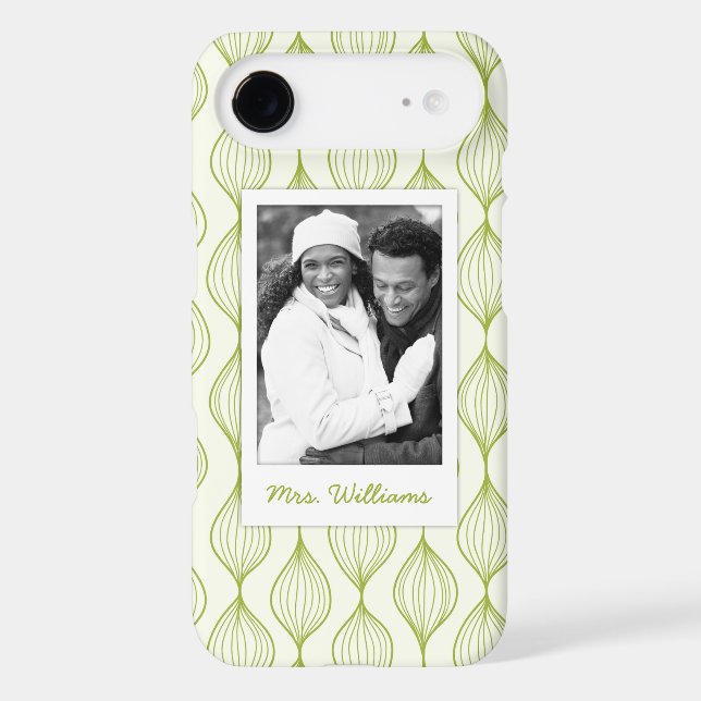 Custom Photo & Name Green Ogee Pattern Case-Mate iPhone Case (Back)