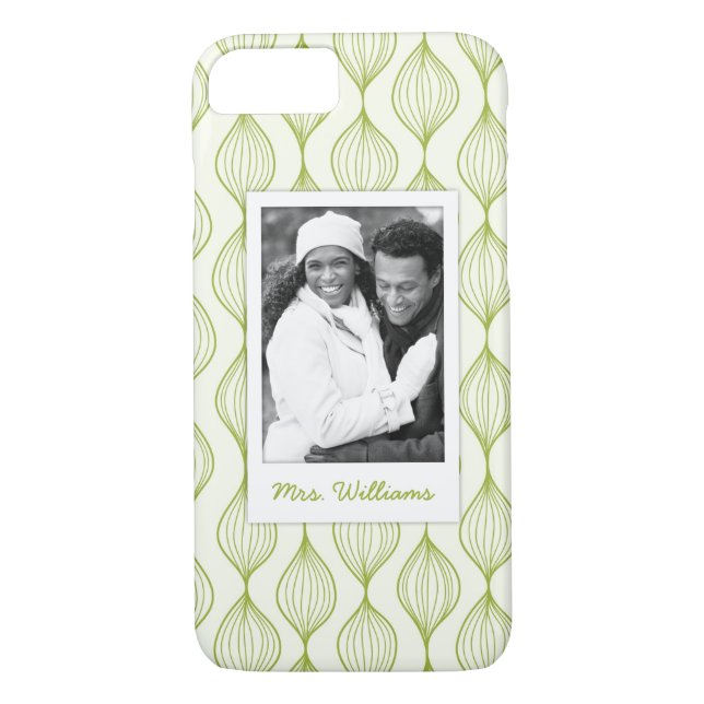 Custom Photo & Name Green Ogee Pattern Case-Mate iPhone Case (Back)