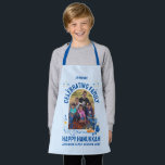 Custom Photo Name HANUKKAH FAMILY REUNION  Apron<br><div class="desc">Stylish Hanukkah apron in BLUE for HANUKKAH FAMILY REUNION with CUSTOMIZABLE PHOTO AND NAME. Ideal memento of your special family occasion. Design includes popular Chanukah elements including dreidel, menorah, latke, and Star of David, in blue and orange colorway. Upload your photo and personalise with your name and/or title of your...</div>