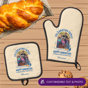 Custom Photo Name HANUKKAH FAMILY REUNION  Oven Mitt & Pot Holder Set