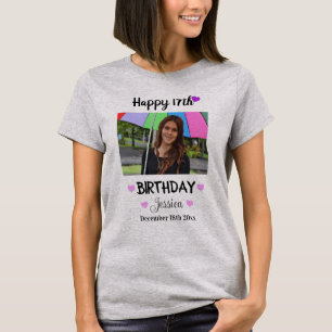 Custom Photo & Name Happy 17th Birthday Women's T-Shirt