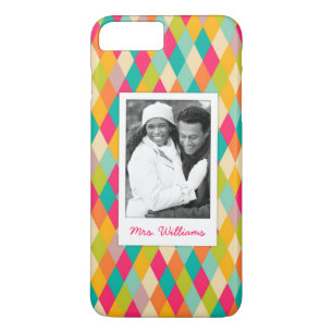 Custom Photo & Name Harlequin vintage pattern iPhone 8 Plus/7 Plus Case