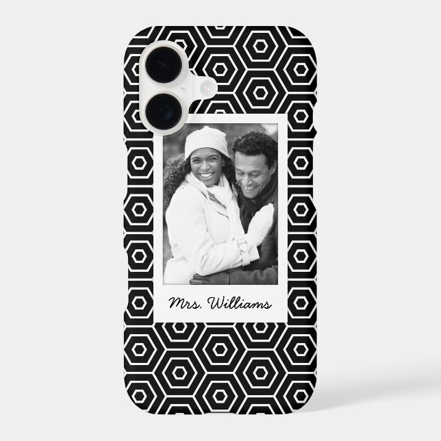 Custom Photo & Name Hexagonal geometric pattern (Back)