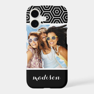 Custom Photo & Name Hexagonal geometric pattern