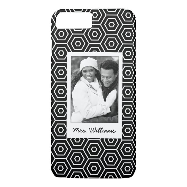 Custom Photo & Name Hexagonal geometric pattern Case-Mate iPhone Case (Back)