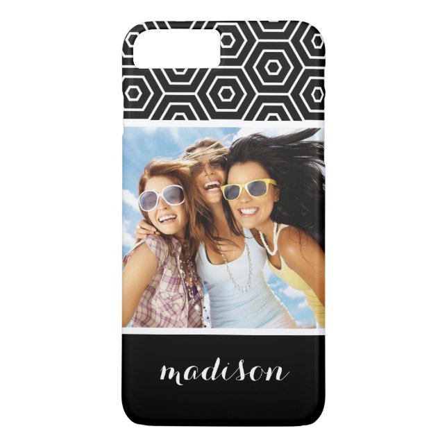 Custom Photo & Name Hexagonal geometric pattern Case-Mate iPhone Case (Back)