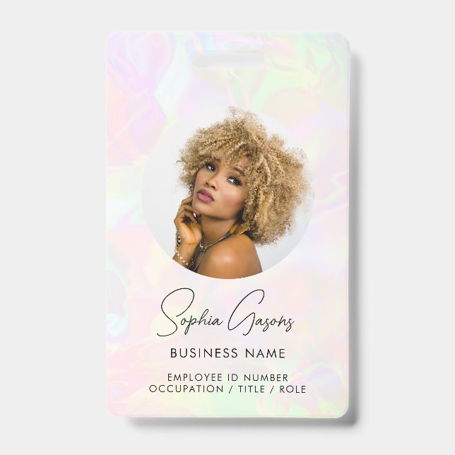 Custom Photo & Name Iridescent Holographic Staff  ID Badge (Front)