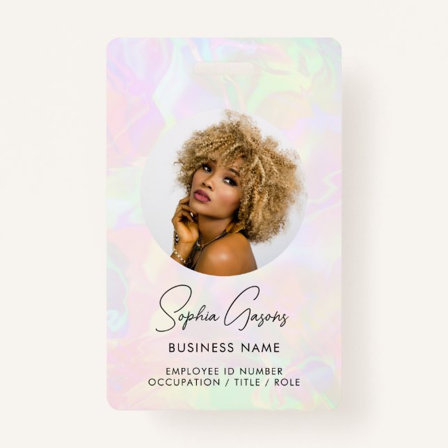 Custom Photo & Name Iridescent Holographic Staff  ID Badge (Front)