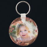 Custom Photo Name Key Ring<br><div class="desc">Custom Photo Script Name Design Your Own keychain feauring personalised photo into romantic fall leaves wreath.</div>