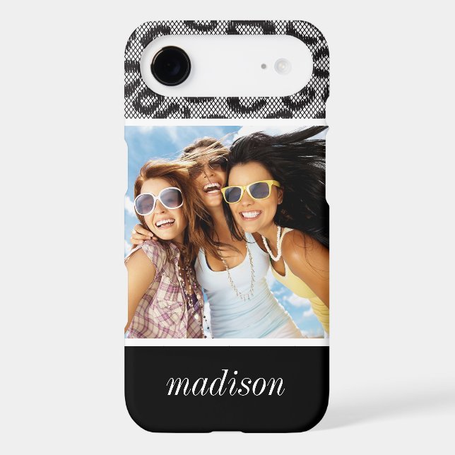 Custom Photo & Name lace with leopard pattern Case-Mate iPhone Case (Back)