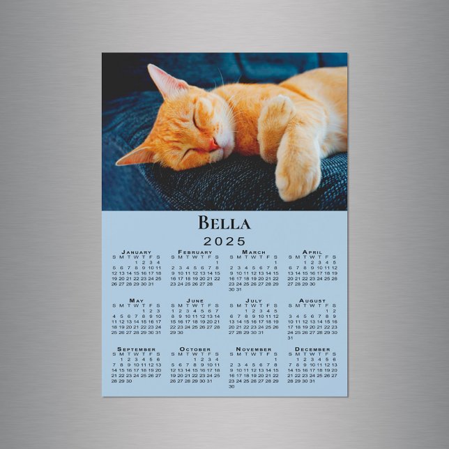 Custom Photo Name Light Blue 2025 Calendar Magnet (Custom Photo Name Light Blue 2025 Calendar Magnet in situ)