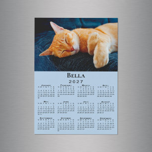 Custom Photo Name Light Blue 2027 Calendar Magnet