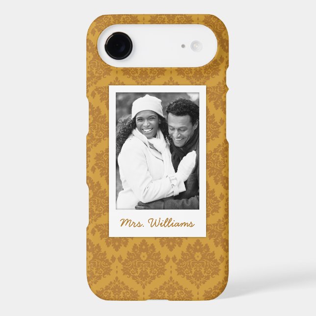 Custom Photo & Name Luxury Golden Damask Case-Mate iPhone Case (Back)