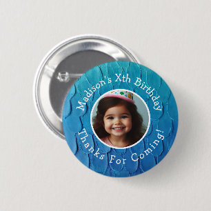 Custom Photo Name Mermaid Theme Birthday Thank You 6 Cm Round Badge