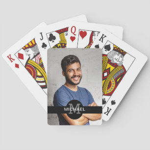 Custom Photo, Name & Monogram Black Bicycle Playin Playing Cards