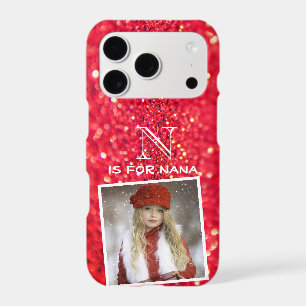 Custom Photo Name Monogram Red Glitter