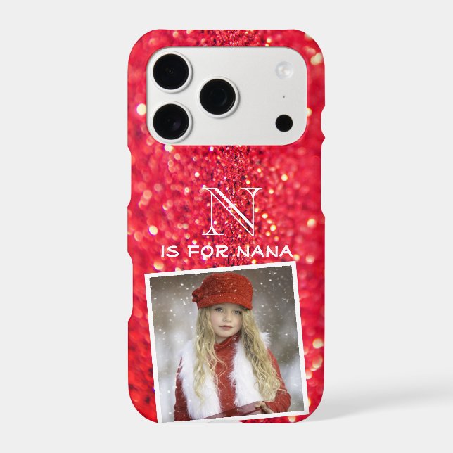 Custom Photo Name Monogram Red Glitter (Back)