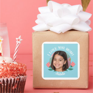 Custom Photo Name Mother's Day I Love You Gift Square Sticker