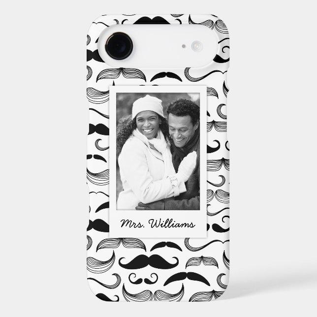 Custom Photo & Name Moustache pattern 2 Case-Mate iPhone Case (Back)