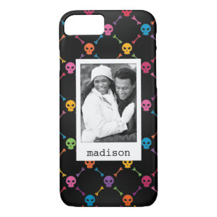 Custom Photo & Name Multicolor pattern with skulls iPhone 8/7 Case