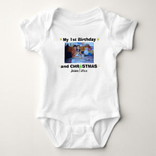 Custom Photo & Name My 1st Birthday and Christmas Baby Bodysuit