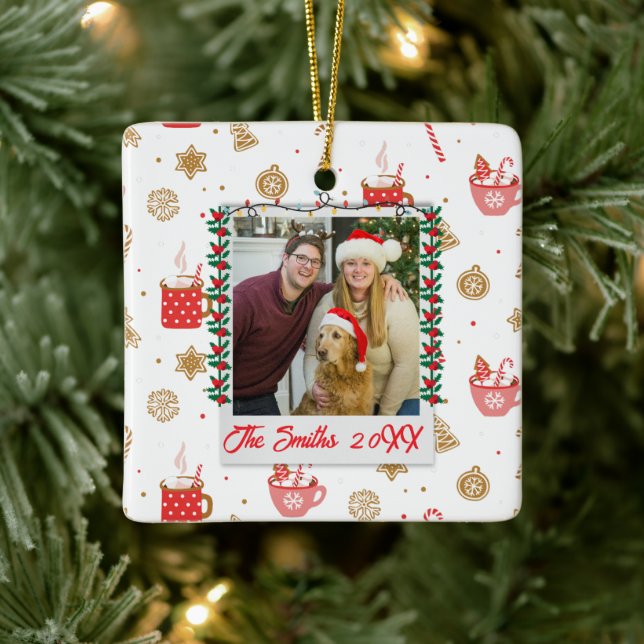 Custom Photo & Name Personalised Merry Christmas  Ceramic Ornament (Tree)