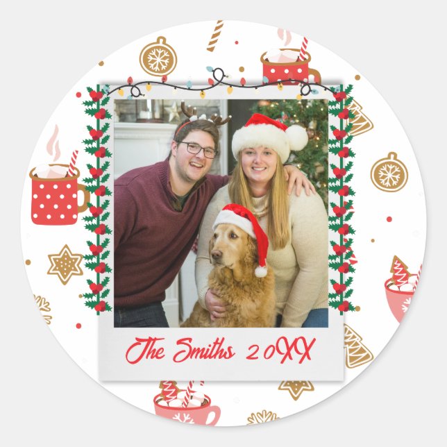 Custom Photo & Name Personalised Merry Christmas  Classic Round Sticker (Front)