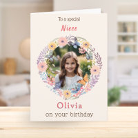 Custom Photo Name Pretty Flowers Niece Birthday