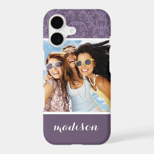 Custom Photo & Name Purple floral wallpaper 2