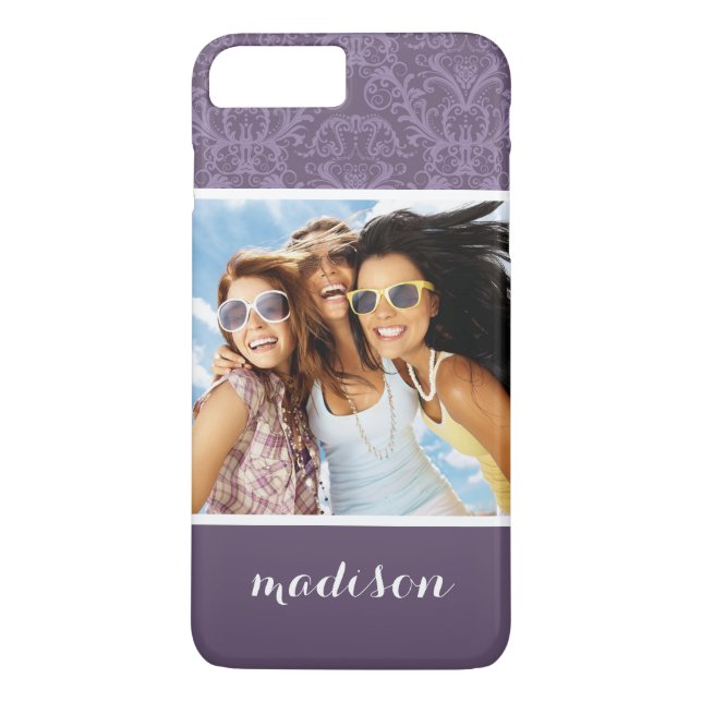 Custom Photo & Name Purple floral wallpaper 2 Case-Mate iPhone Case (Back)