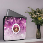 Custom Photo Name Purple Ombre Crystals Laptop Sleeve<br><div class="desc">This design features a a purple ombre crystal background with custom photo and name. Personalise the case in the text fields with a name or initials, remove the text or click customise to select a font style, size, and colour you like. Replace the placeholder photo with one of your fav...</div>