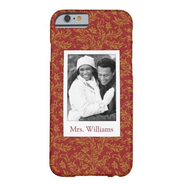 Custom Photo & Name Red and Gold Floral Pattern Case-Mate iPhone Case (Back)