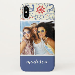 Custom Photo & Name Red and Navy with Anchor iPhone X Case
