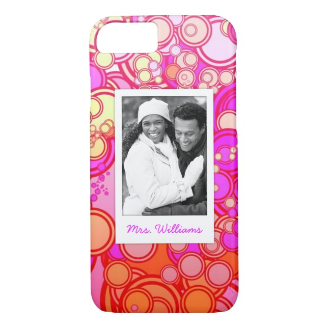 Custom Photo & Name Retro Circles Case-Mate iPhone Case (Back)