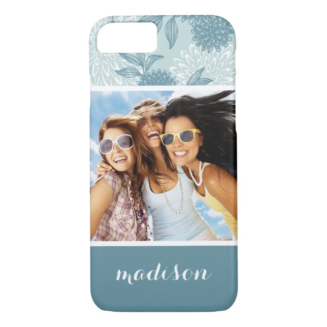 Custom Photo & Name Retro Floral Pattern 2 2 Case-Mate iPhone Case (Back)