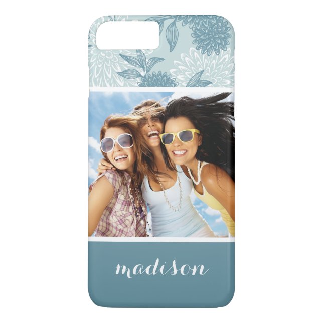 Custom Photo & Name Retro Floral Pattern 2 2 Case-Mate iPhone Case (Back)