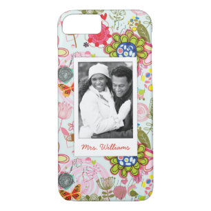 Custom Photo & Name Retro Floral Pattern 2 iPhone 8/7 Case