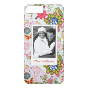 Custom Photo & Name Retro Floral Pattern 2 iPhone 8 Plus/7 Plus Case