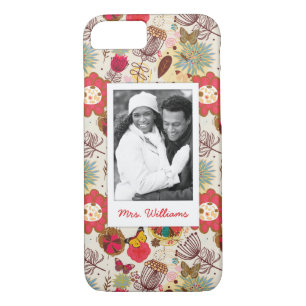 Custom Photo & Name Retro Floral Pattern 4 iPhone 8/7 Case