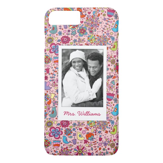 Custom Photo & Name Spring pattern with flowers Case-Mate iPhone Case (Back)