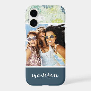 Custom Photo & Name Stylish Floral Pattern