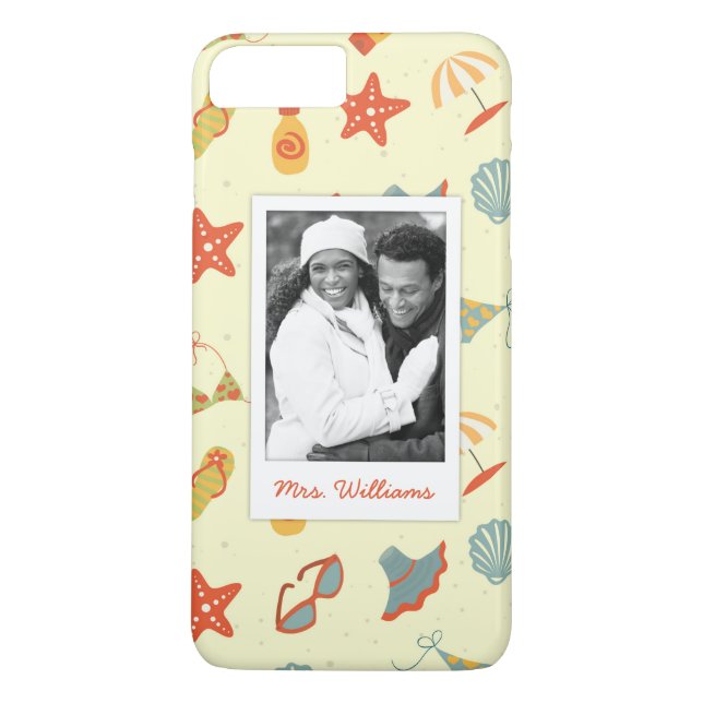 Custom Photo & Name Summer Beach Pattern Case-Mate iPhone Case (Back)