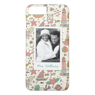 Custom Photo & Name Summer Ships Pattern iPhone 8 Plus/7 Plus Case
