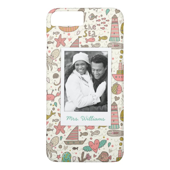Custom Photo & Name Summer Ships Pattern Case-Mate iPhone Case (Back)