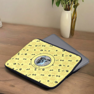 Custom Photo Name Sunshine Black Paws Over Yellow Laptop Sleeve