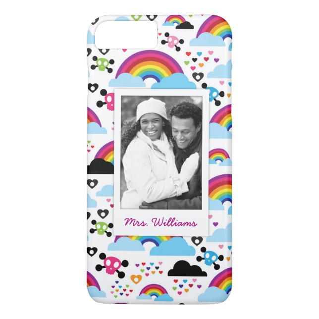 Custom Photo & Name Teenage emo rainbow skull Case-Mate iPhone Case (Back)
